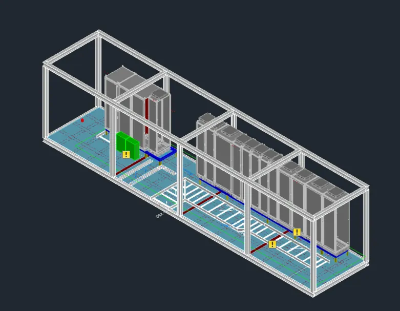 Layout 3D com leitos e painéis